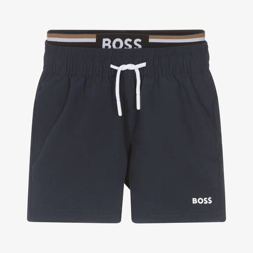 BOSS-Boys Navy Blue Swim Shorts | Childrensalon