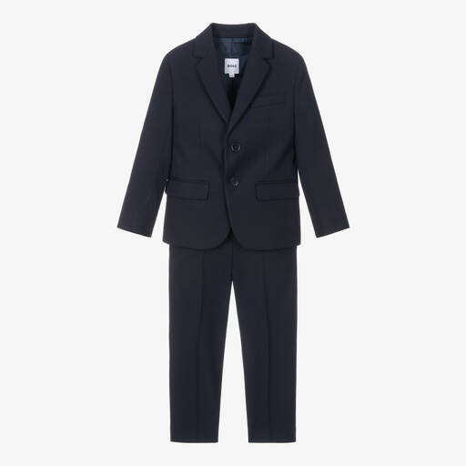 BOSS-Boys Navy Blue Twill Suit | Childrensalon