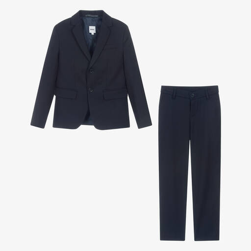 BOSS-Boys Navy Blue Twill Suit  | Childrensalon