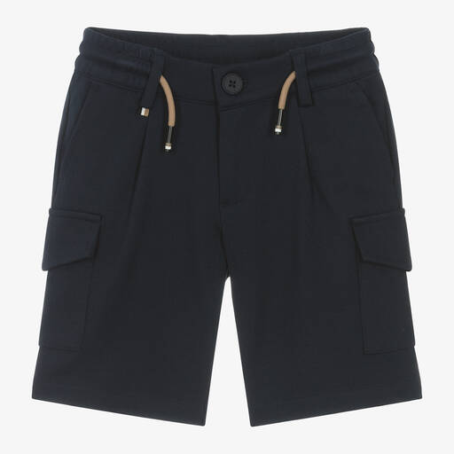 BOSS-Boys Navy Blue Viscose Cargo Shorts | Childrensalon