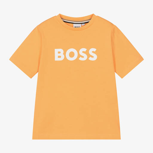 BOSS-Boys Orange Cotton T-Shirt | Childrensalon