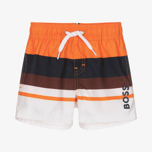 BOSS-Boys Orange Stripe Swim Shorts | Childrensalon
