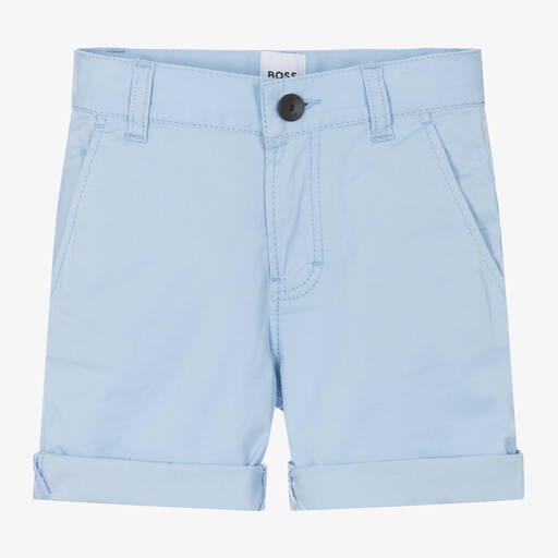 BOSS-Boys Pale Blue Cotton Chino Shorts | Childrensalon