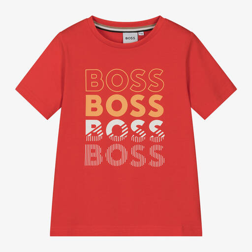BOSS-Boys Red Cotton T-Shirt | Childrensalon