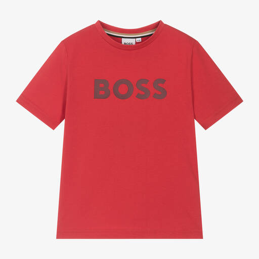 BOSS-Boys Red Cotton T-Shirt | Childrensalon