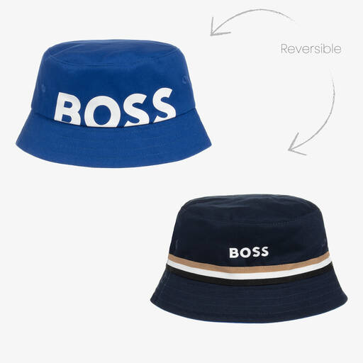 BOSS-Boys Two Tone Blue Reversible Hat | Childrensalon