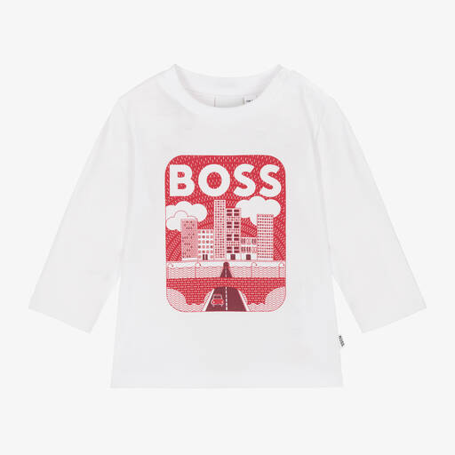 BOSS-Boys White City Print Cotton Top | Childrensalon