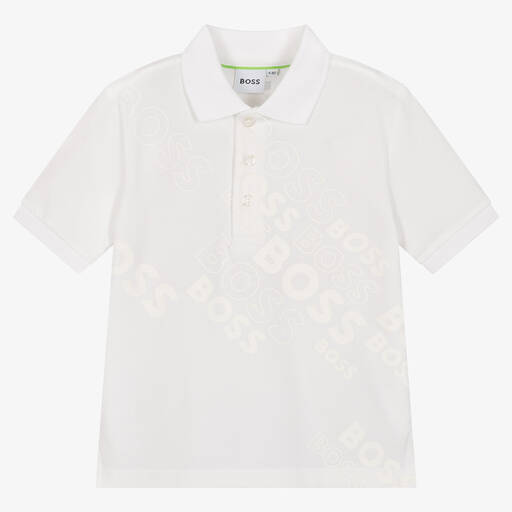 BOSS-Boys White Cotton Logo Polo Shirt | Childrensalon