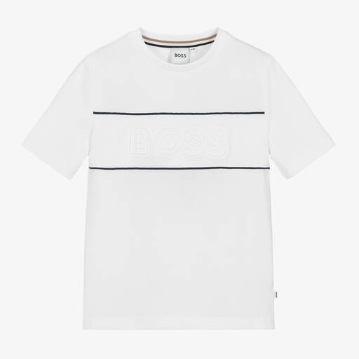BOSS-Boys White Cotton Piqué T-Shirt | Childrensalon
