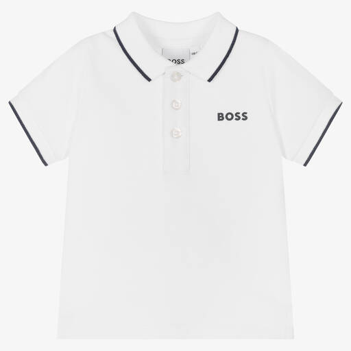 BOSS-Boys White Cotton Polo Shirt | Childrensalon