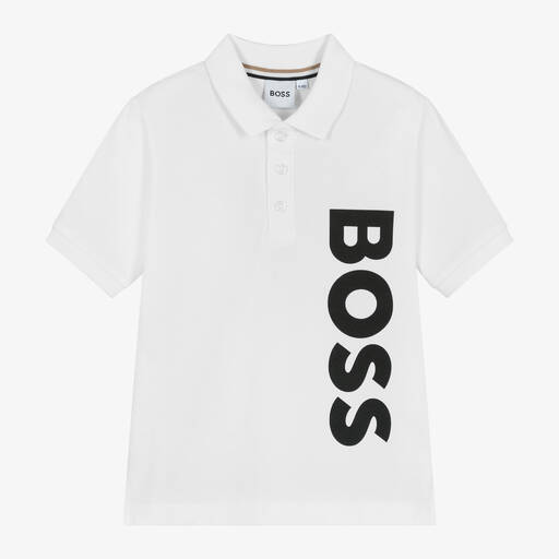 BOSS- Белая рубашка поло из хлопка для мальчиков | Childrensalon