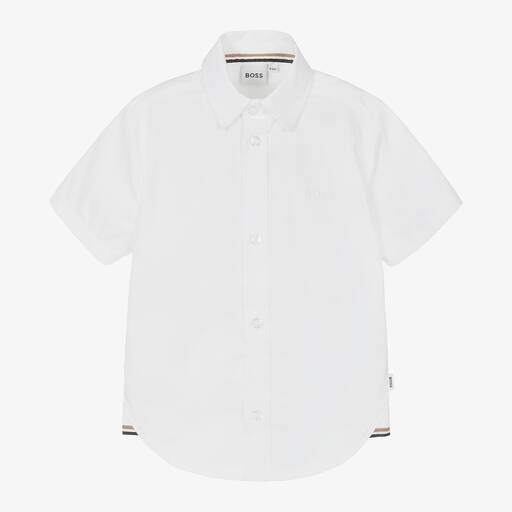 BOSS-قميص قطن لون أبيض للأولاد | Childrensalon
