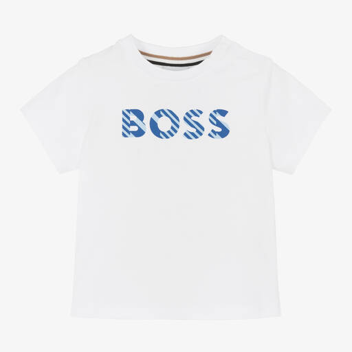 BOSS-Boys White Cotton T-Shirt | Childrensalon