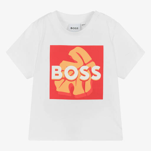 BOSS-Boys White Cotton T-Shirt | Childrensalon
