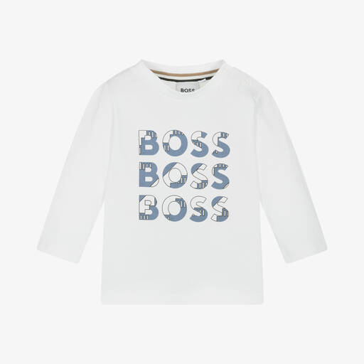 BOSS-Boys White Cotton Top | Childrensalon