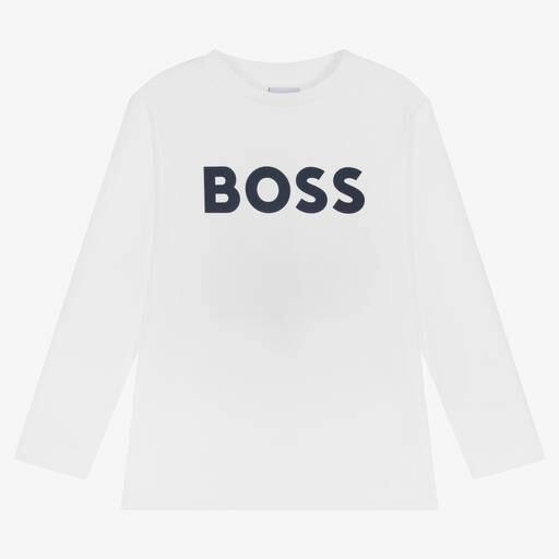 BOSS-Boys White Logo Cotton T-Shirt | Childrensalon