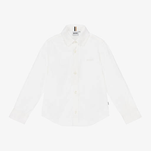 BOSS-Boys White Oxford Cotton Shirt | Childrensalon