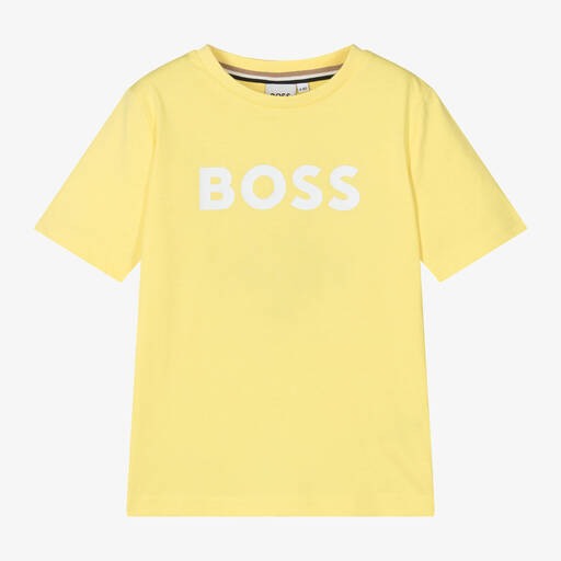 BOSS-Boys Yellow Cotton T-Shirt | Childrensalon