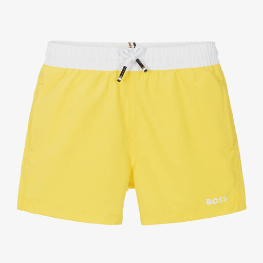 BOSS-Boys Yellow Magic Print Swim Shorts | Childrensalon