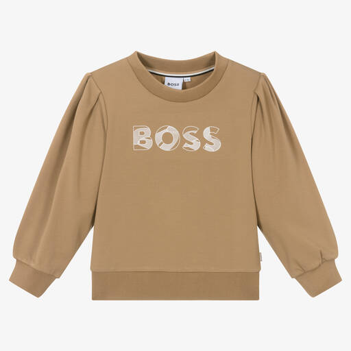 BOSS-Girls Beige Milano Jersey Sweatshirt | Childrensalon