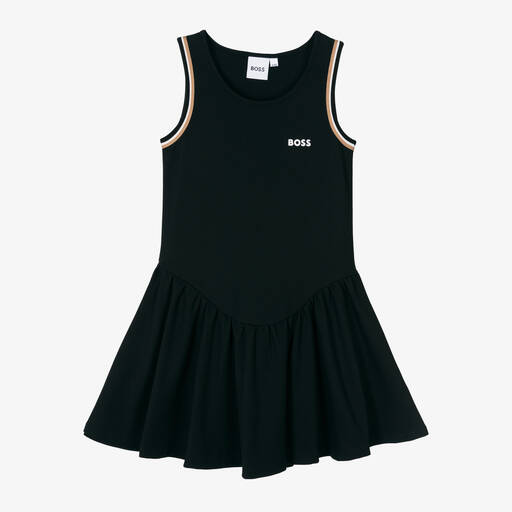 BOSS-Girls Black Cotton Dress | Childrensalon