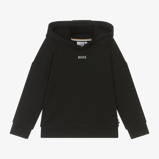 BOSS-Girls Black Cotton Hoodie | Childrensalon