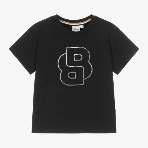 BOSS-Girls Black Double B Monogram T-Shirt | Childrensalon