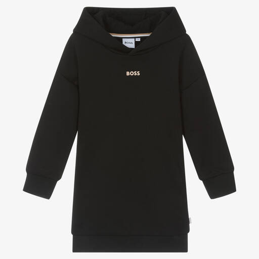 BOSS-Girls Black Hooded Sweatshirt Dress | Childrensalon