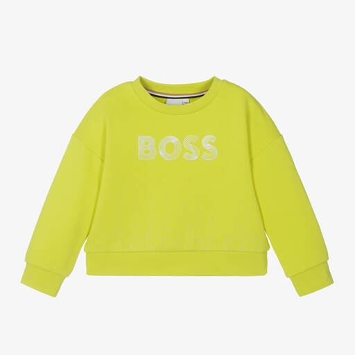 BOSS-Girls Green Cotton Sweatshirt  | Childrensalon