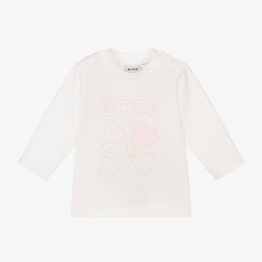 BOSS-Girls Ivory Cotton Ginkgo Leaf Top | Childrensalon