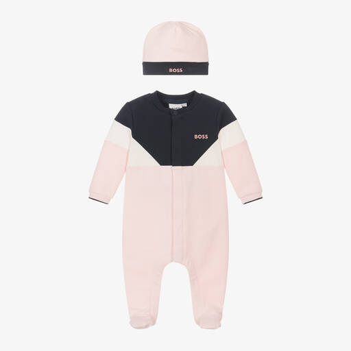 BOSS-Girls Pink Cotton Babysuit Set | Childrensalon