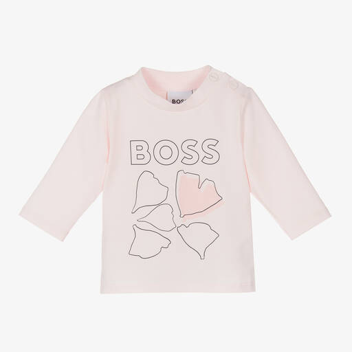 BOSS-Girls Pink Cotton Ginkgo Leaf Top | Childrensalon
