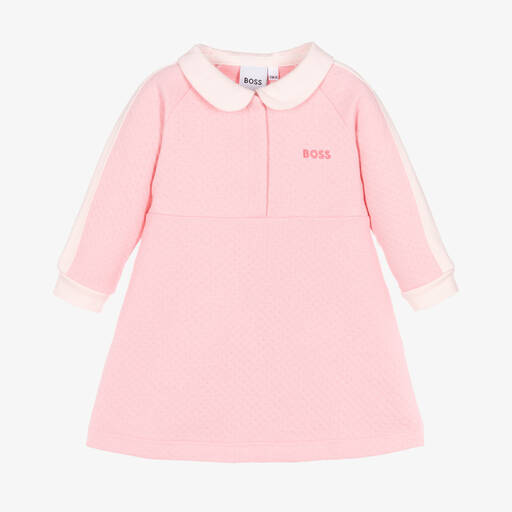 BOSS-Girls Pink Cotton Jersey Dress | Childrensalon