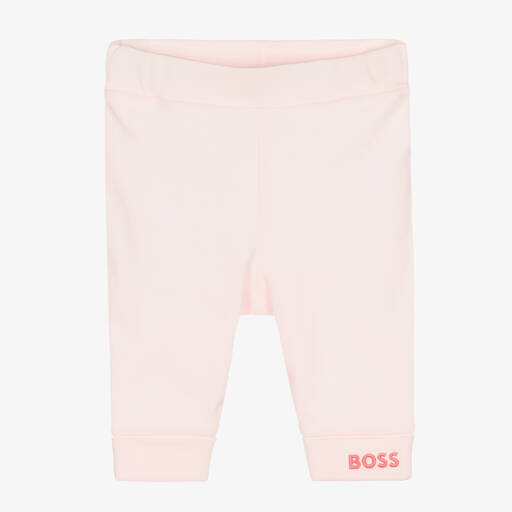 BOSS-Girls Pink Cotton Leggings | Childrensalon