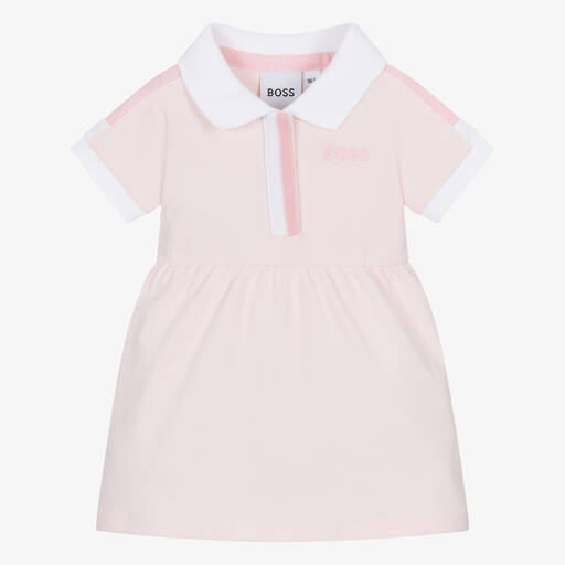 BOSS-Girls Pink Cotton Polo Shirt Dress | Childrensalon