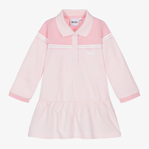 BOSS-Girls Pink Cotton Polo Shirt Dress | Childrensalon