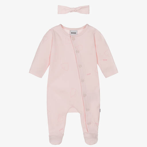 BOSS-Girls Pink Ginkgo Leaf Babysuit Set | Childrensalon