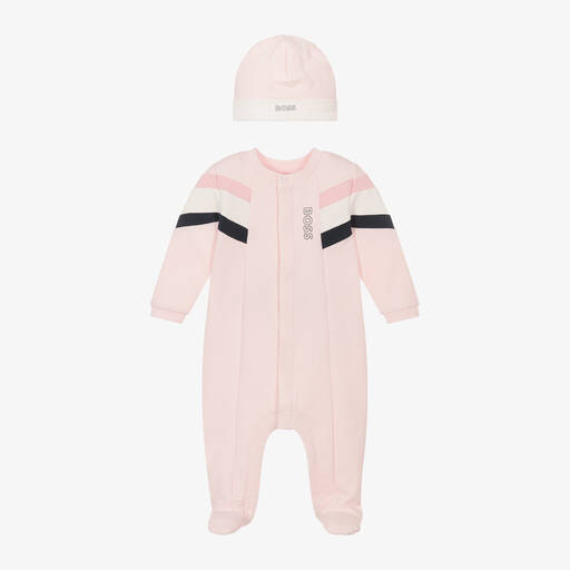 BOSS-Girls Pink Organic Cotton Babysuit Set | Childrensalon