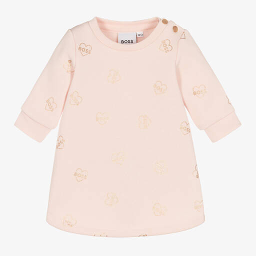 BOSS-Girls Pink & Rose Gold Cotton Dress | Childrensalon