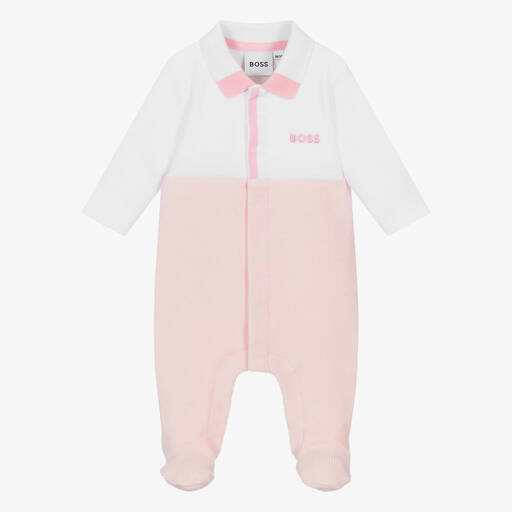 BOSS-Girls Pink & White Corduroy Babygrow | Childrensalon