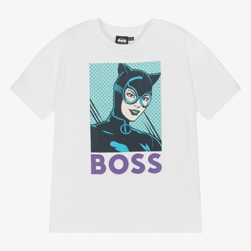 BOSS-Weißes Batgirl Baumwoll-T-Shirt für Mädchen | Childrensalon