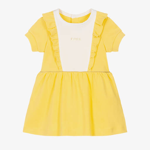 BOSS-Girls Yellow Cotton Logo Dress | Childrensalon
