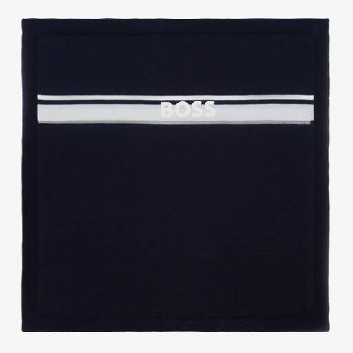 BOSS-Navy Blue Cotton Knit Blanket (73cm) | Childrensalon
