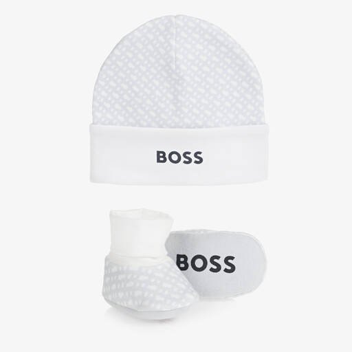 BOSS-Pale Blue Logo Hat & Booties Gift Set | Childrensalon
