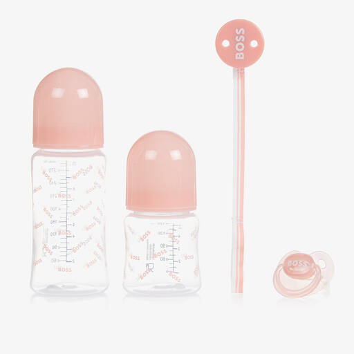 BOSS-Pale Pink Bottle & Dummy Set | Childrensalon