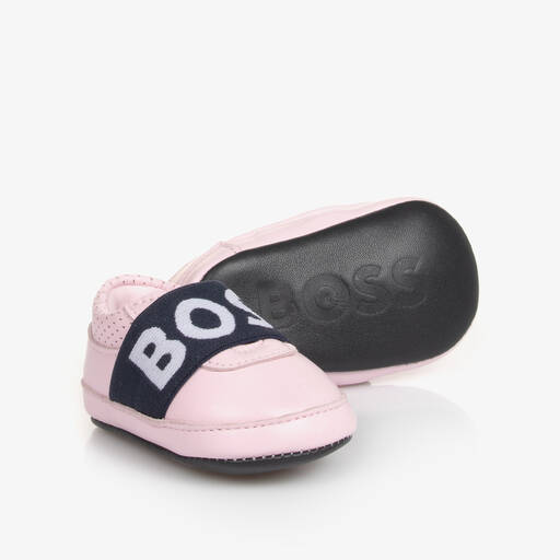 BOSS-Pink Leather Baby Pre-Walker Shoes | Childrensalon