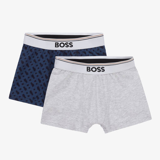 BOSS-Teen Blue & Grey Monogram Boxer Shorts (2 Pack) | Childrensalon