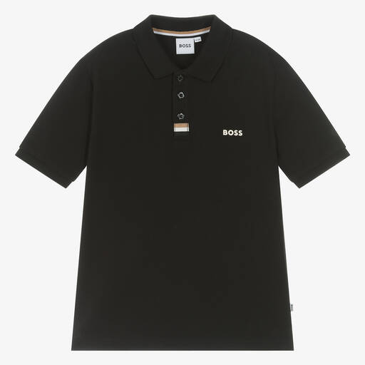 BOSS-Teen Boys Black Cotton Piqué Polo Shirt | Childrensalon