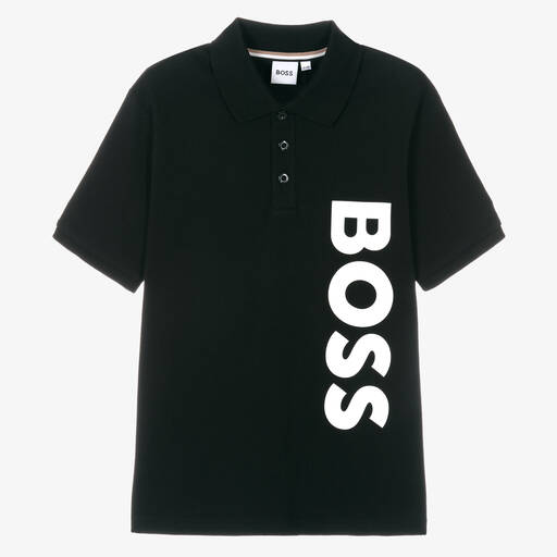BOSS-Teen Boys Black Cotton Polo Shirt | Childrensalon