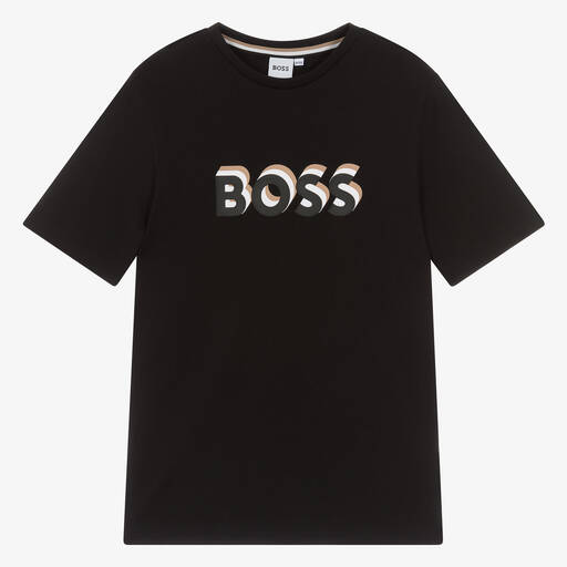 BOSS-Teen Boys Black Cotton T-Shirt | Childrensalon